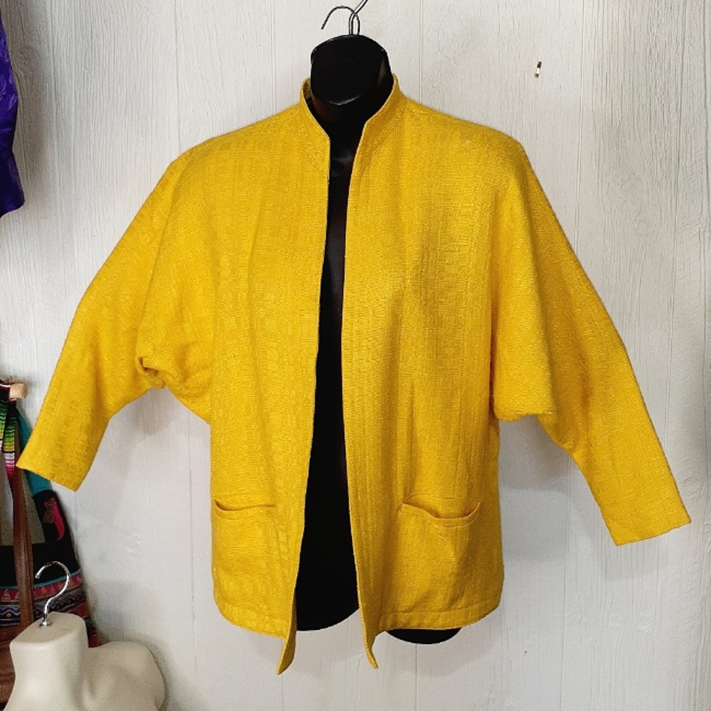Vintage DATTILO High End Designer Gold Mandarin Collar Cardigan Oversize Blazer - Picture 6 of 8